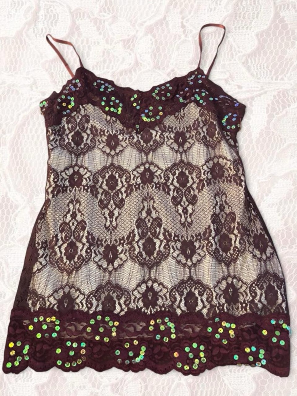 Studio Y plum Lace Sequin Trim Tank